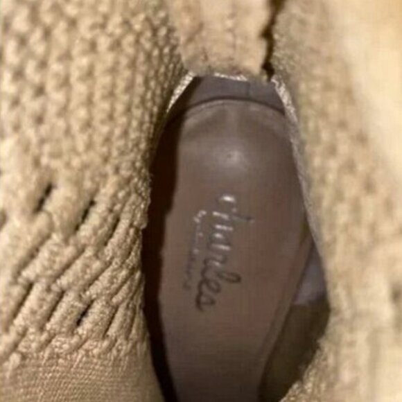 Charles David Rebellious Stretch Knit Peep Toe Sock Boots Beige Nude 4" Heel 8.5 - Picture 6 of 9